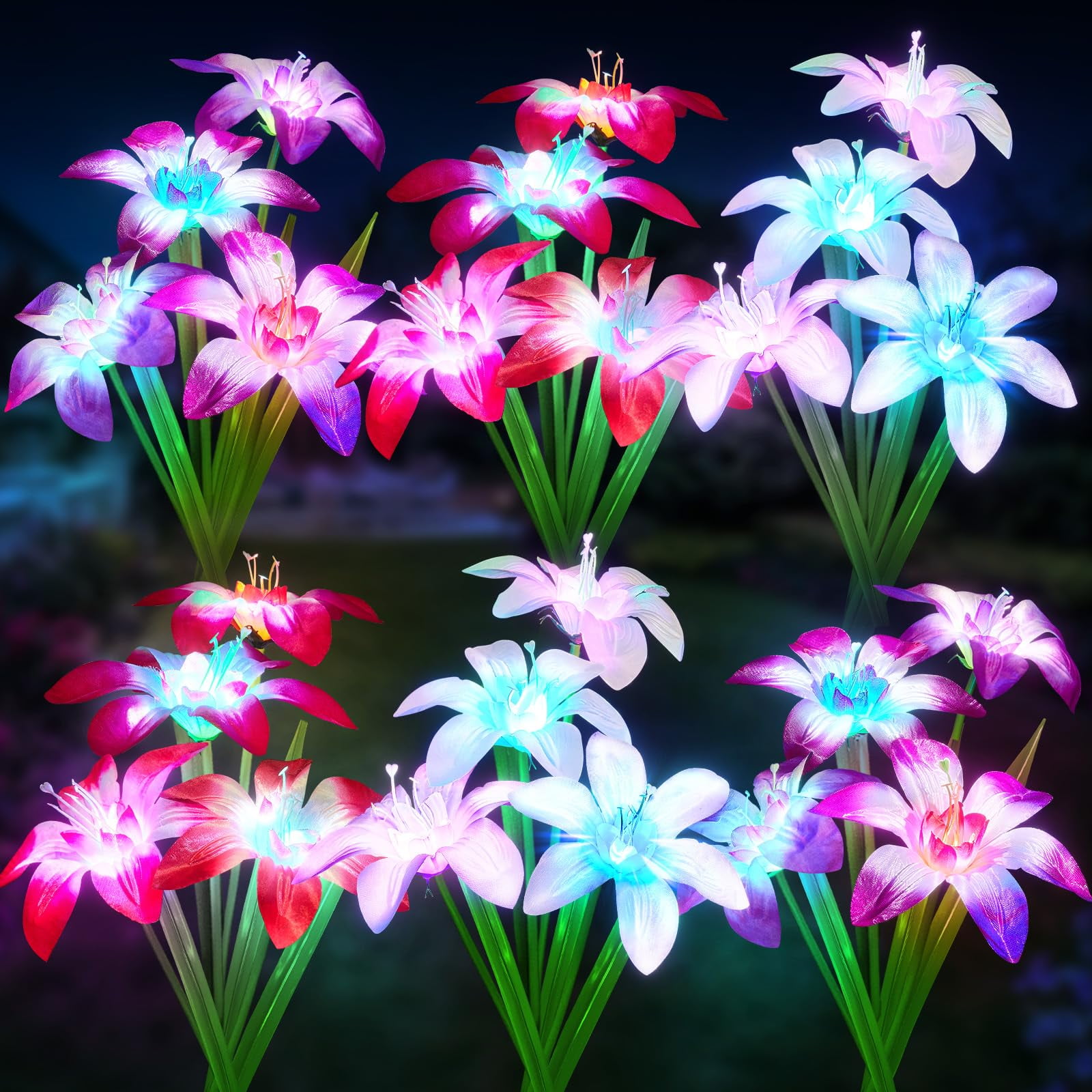 Solar Powered Color Changing LED Lily Flower Garden Lights, Pack of 6