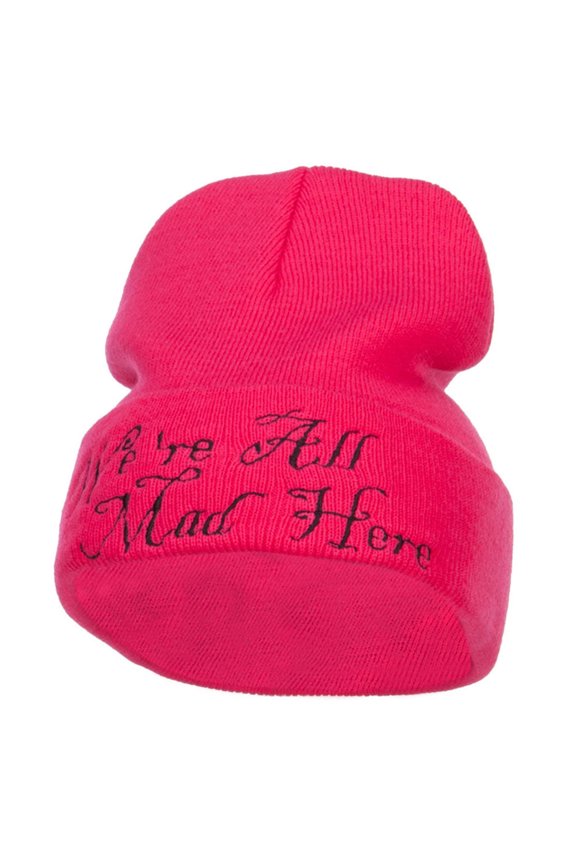 We All Mad Here Embroidered Long Beanie - Magenta OSFM