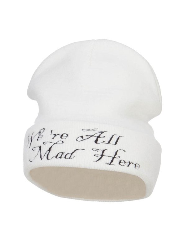 We All Mad Here Embroidered Long Beanie - White OSFM