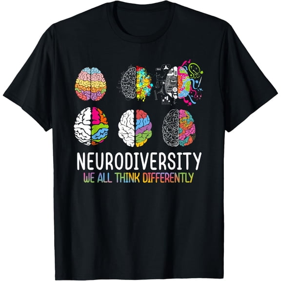 We All Think Differently Neurodiversity Shirt Autism T-ShirtMen and women can wear, black T-shirts, gifts. Age: M,L，XL 2XL, 3XL, 426XL