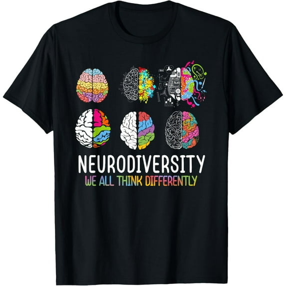 We All Think Differently Neurodiversity Shirt Autism T-ShirtMen and women can wear, black T-shirts, gifts. Age: M,L,XL 2XL, 3XL, 426XL