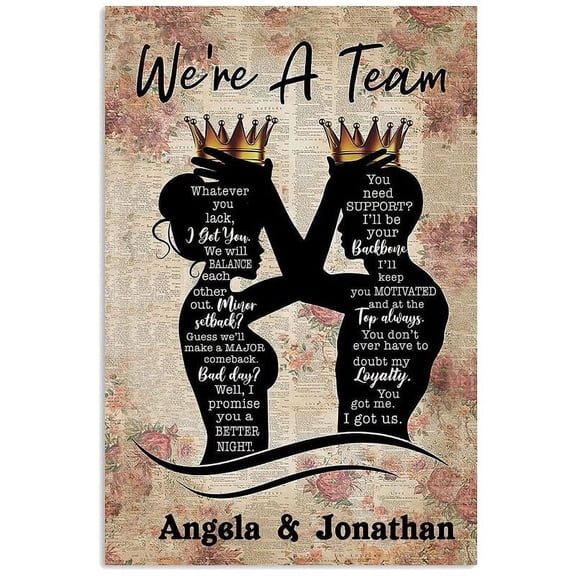 We Are A Team metal Board Sign Couples Wearing Crowns Vintage Wedding Posters Gifts For Lovers Room Decora Gifts For Wedding Size: 8 x 12 Inches