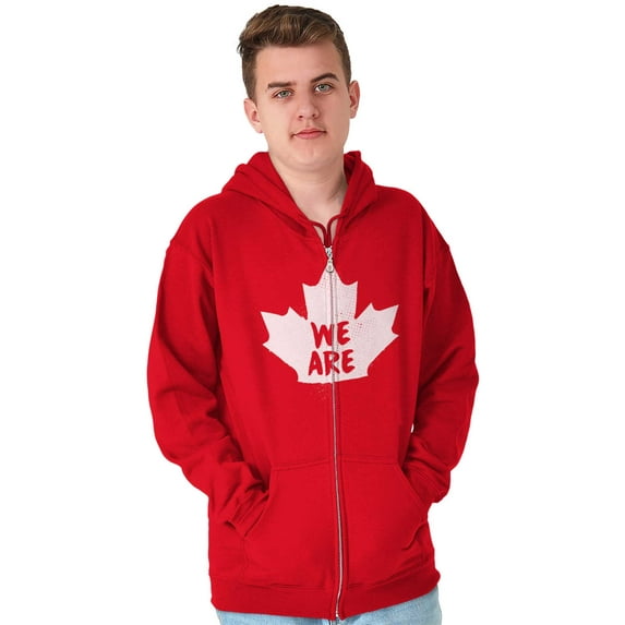 We Are Canada Slogan Maple Leaf Unisex Fleece Graphic Zip Up Hoodie Brisco Brands 2X
