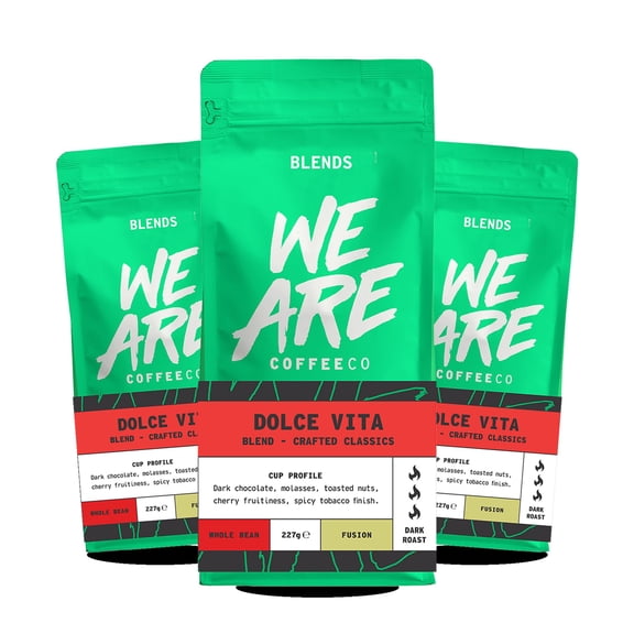 We Are Coffee Co Dolce Vita Dark Roast Whole Bean Coffee, 3 x 227g Multipack, Rich and Smooth Crafted Blend, Small Batch Roasted in Glasgow