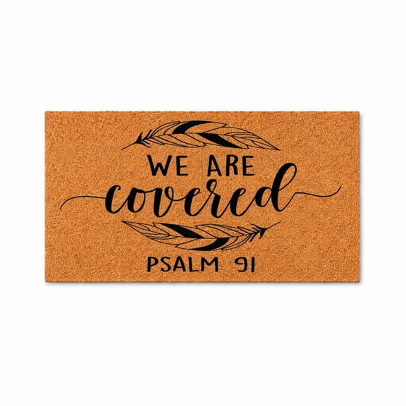 We Are Covered Doormat, Decorative Leaf Script Entryway Mat (24x48 inches) WoodByStu 1503