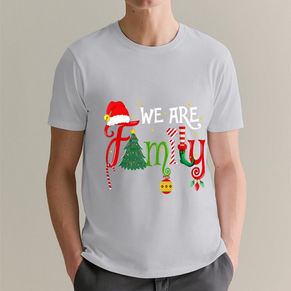 We Are Family Christmas Tree Santa Hat Xmas Elf Candy Cane T-Shirt OdeJous Grey Medium