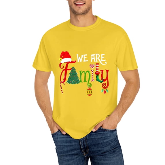 We Are Family Christmas Tree Santa Hat Xmas Elf Candy Cane T-Shirt OdeJous Yellow Medium