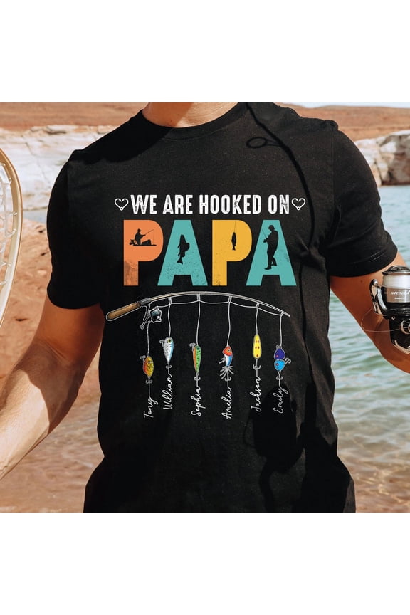 We Are Hooked On Papa Shirt, Fishing Tee for Dad, Fishing Dad Gift for Fathers Day, Fathers Day Shirt for Men, Fishing Lover Gift, Dad Gifts