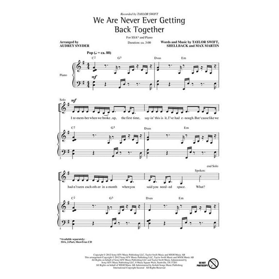 Hal Leonard We Are Never Ever Getting Back Together Showtrax Cd Showtrax Cd