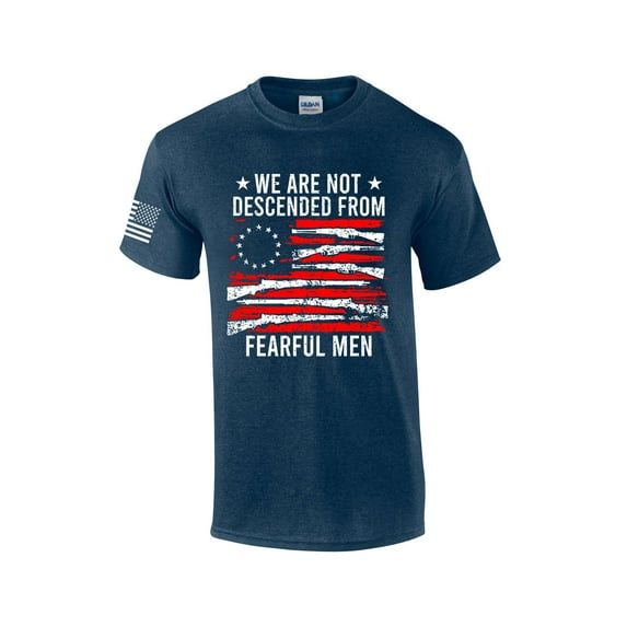 We Are Not Descended From Fearful Men American Flag Men's Short Sleeve T-shirt Graphic Tee Graphic Tee-Heather Navy-small