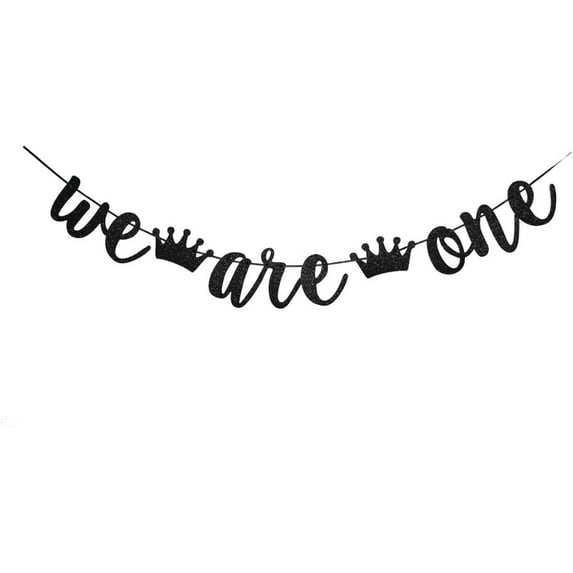 We Are One Black Color Banner for Baby Twins' First Birthday Party Sign Decorations, Twins' 1st Birthday Party Supplies