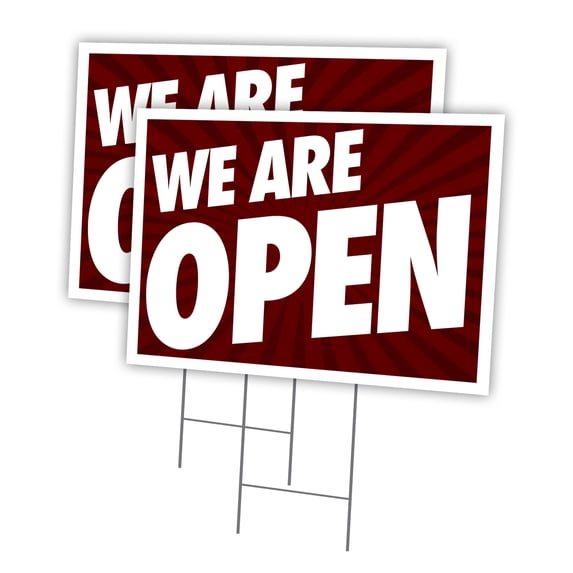 We Are Open 2 Pack Of 12" x 16" Yard Sign & Stake | Advertise Your Business | Stake Included Image On Front Only | Made in The USA