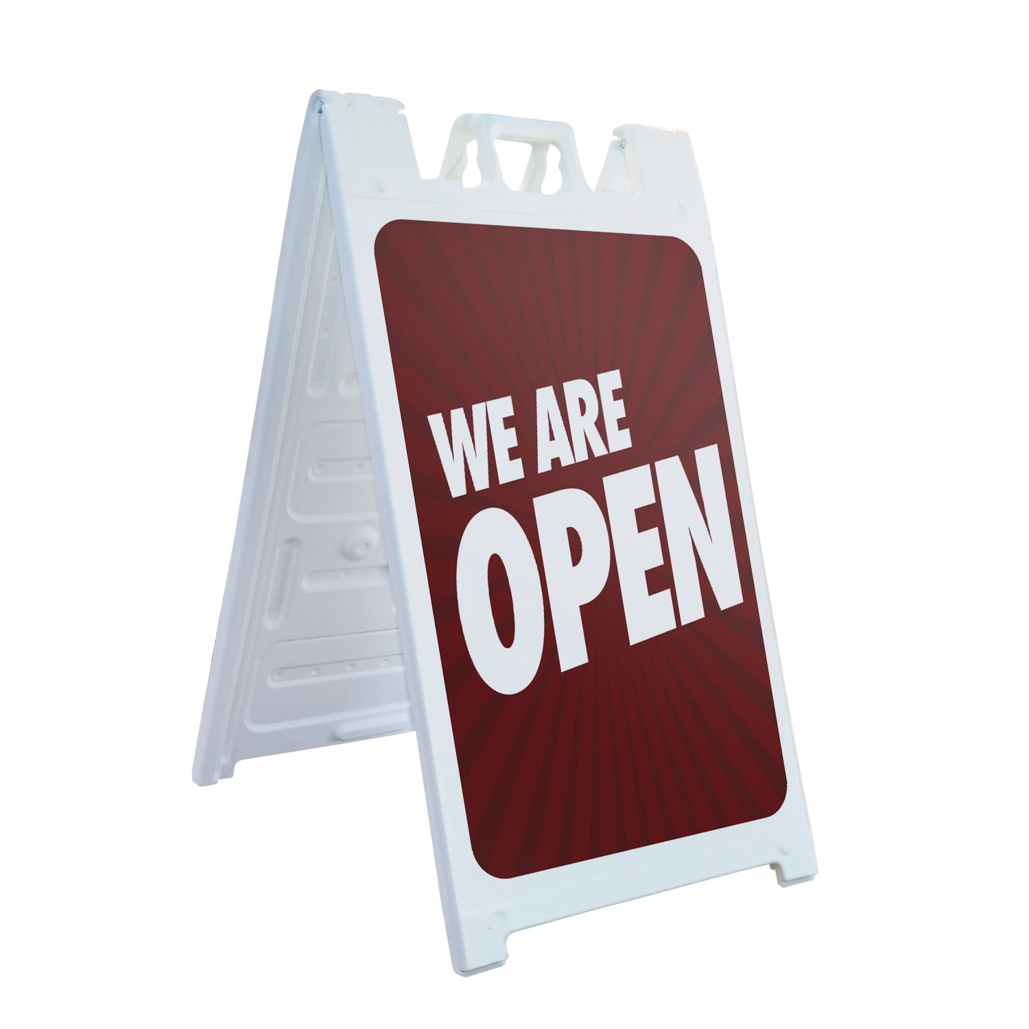 White Heavy-Duty Plastic A-Frame Sign with Red Inserts