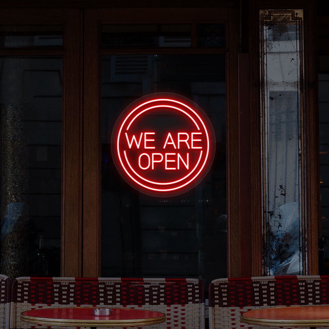 We Are Open Sign in Circle (Purple, 18"(W)x18"(H))