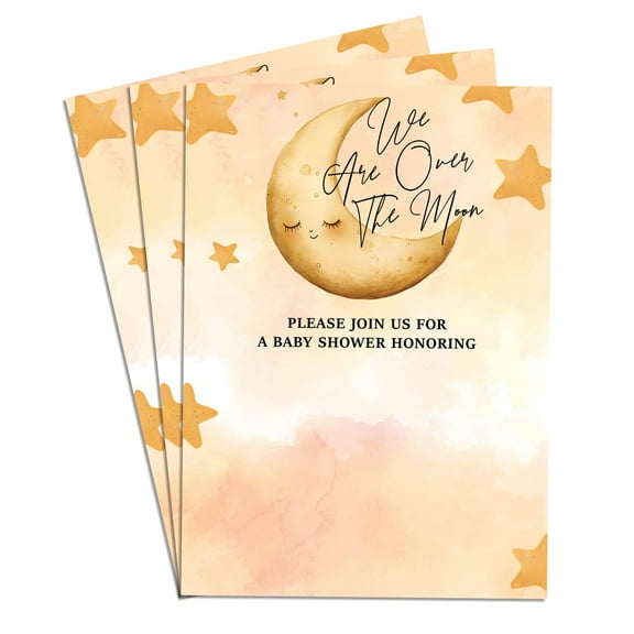 We Are Over The Moon Elegant Baby Shower Invitations 75-Pack Cardtock Gender-Neutral Designs Perfect for Baby Boy Shower Theme 4x6 in