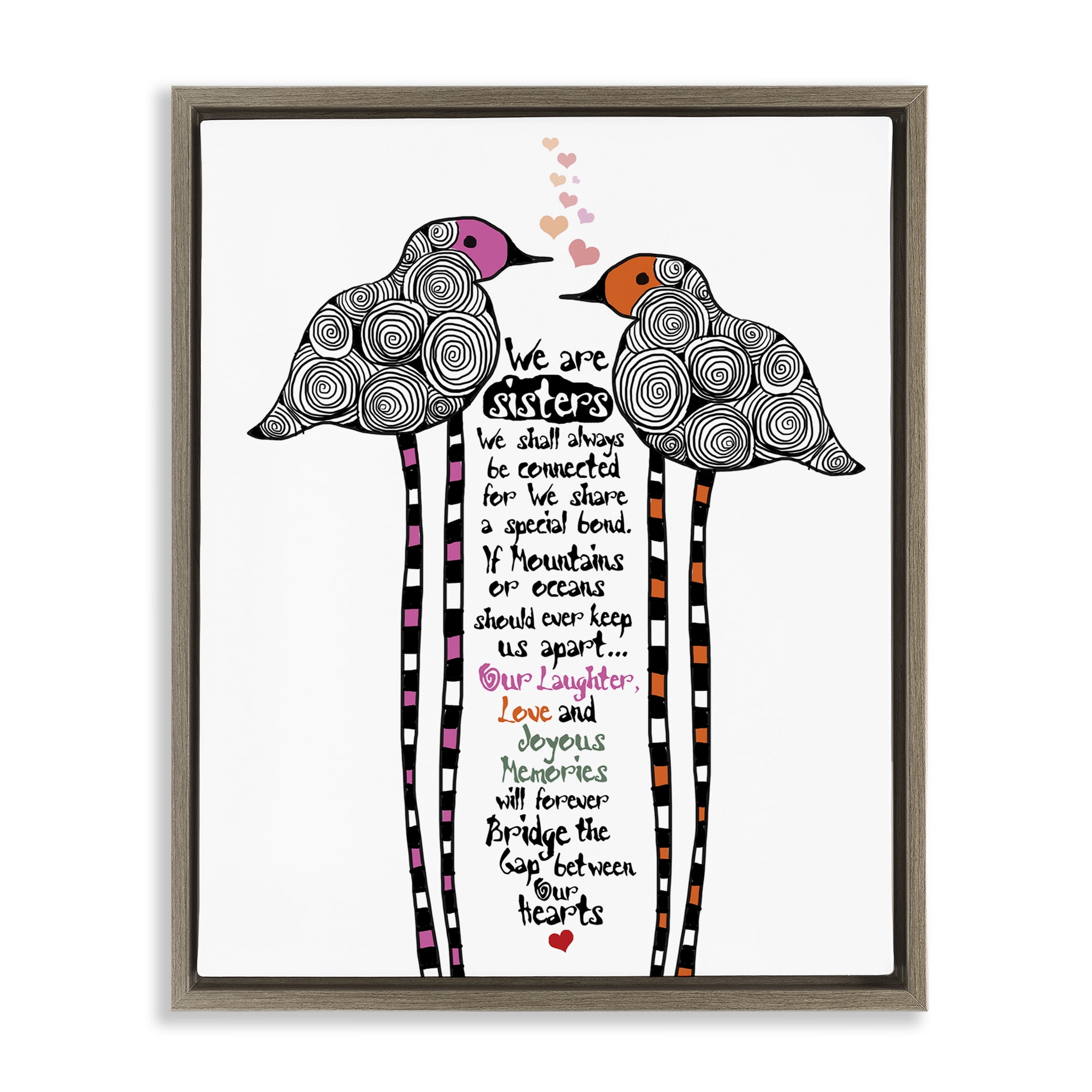We Are Sisters Bird Duo Brown Framed Floater Canvas Wall Art, design by Suzanne Millius