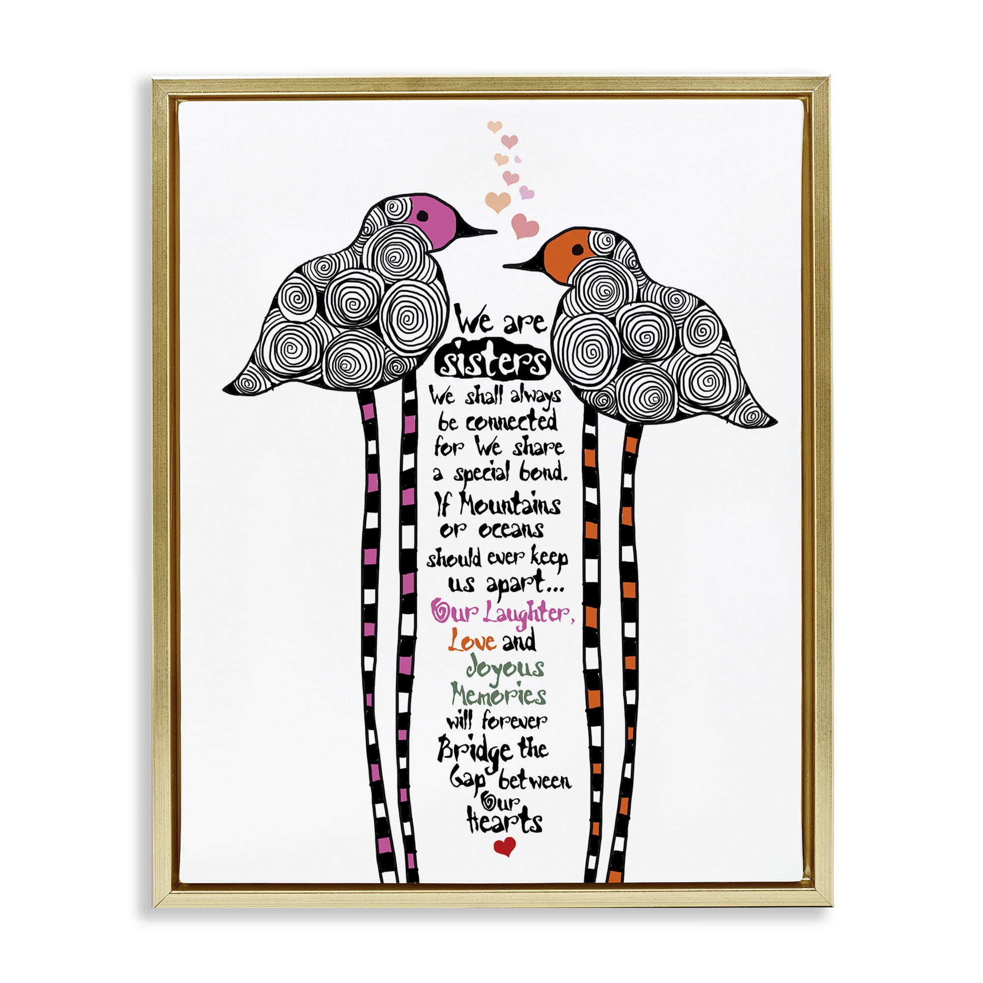 We Are Sisters Bird Duo Gold Framed Floater Canvas Wall Art, design by Suzanne Millius