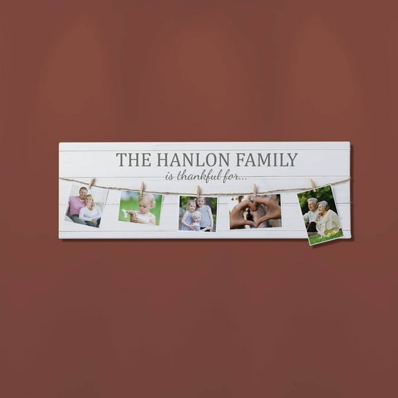 We Are Thankful Personalized 9" x 27" Canvas with Photo Clips