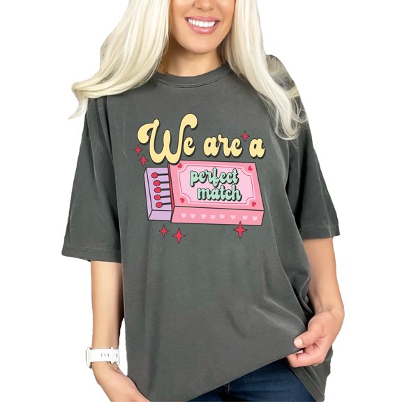 We Are a Perfect Match, Funny Retro Valentine's Day Pun Art, Pepper Comfort Colors T-Shirt, 3XL