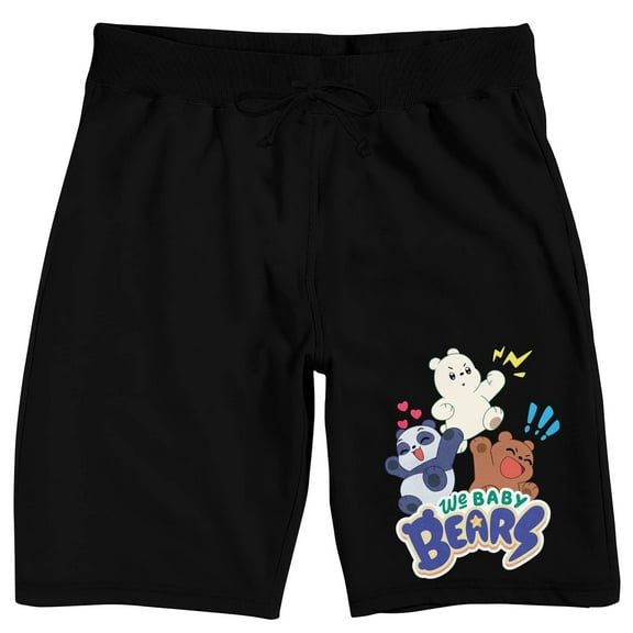 We Baby Bears Series Logo Men's Black Graphic Sleep Shorts-Medium