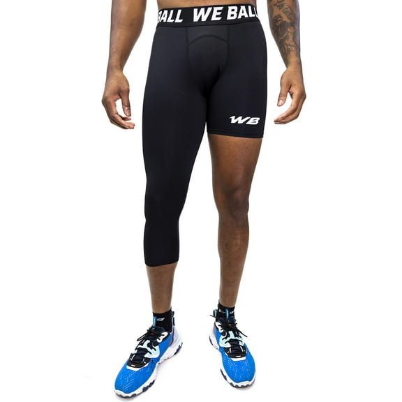 We Ball Sports Athletic Men's Single Leg Sports Tights | One Leg Compression Base Layer Leggings for Men (3/4,Black)