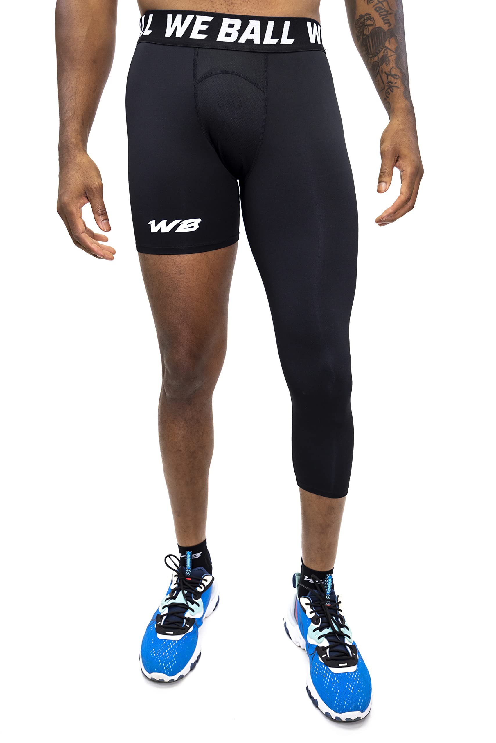 We Ball Sports Athletic Men's Single Leg Sports Tights  One Leg  Compression Base Layer Leggings for Men (Black, FULL L) 