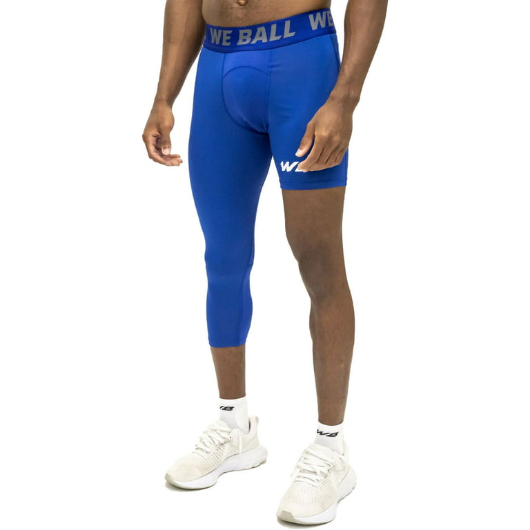 We Ball Sports Athletic Men's Single Leg Sports Tights | One Leg  Compression Base Layer Leggings for Men (3/4, Blue)