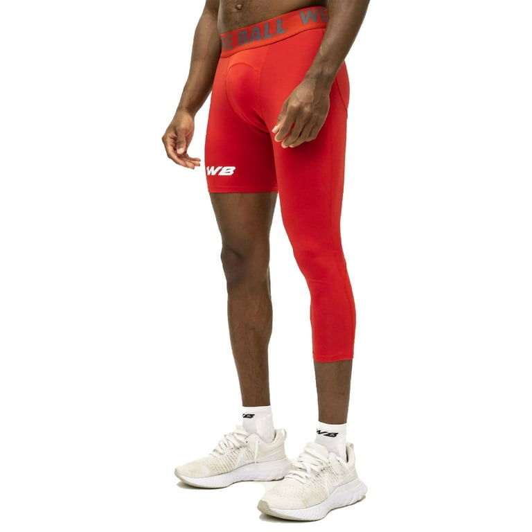 We Ball Sports Athletic Men's Single Leg Sports Tights | One Leg  Compression Base Layer Leggings for Men (3/4, Red)