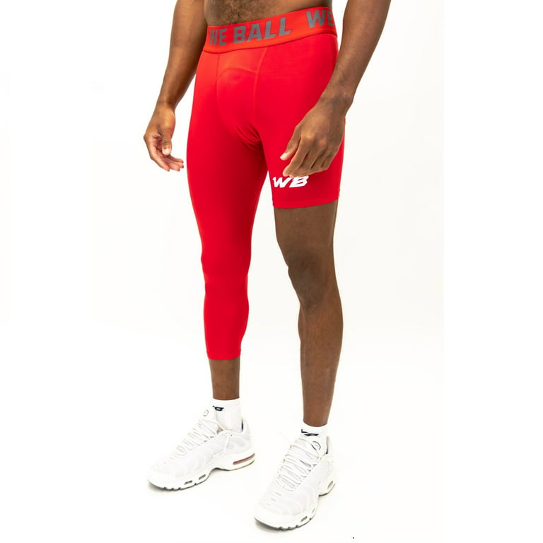 We Ball Sports Athletic Men's Single Leg Sports Tights  One Leg Compression  Base Layer Leggings for Men (3/4, Red) 