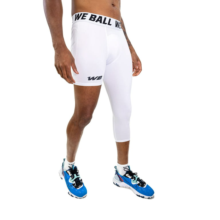 We Ball Sports Athletic Men's Single Leg Sports Tights  One Leg Compression  Base Layer Leggings for Men (3/4, White) 