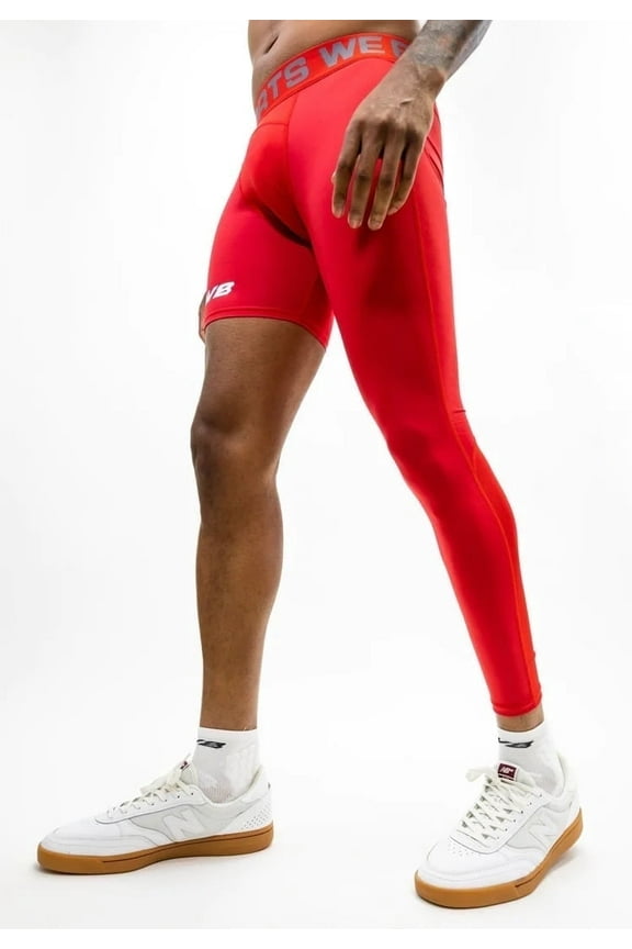 Athletic Men's Single Leg Sports Tights | One Leg Compression Base Layer Leggings for Men (Red, FULL S)