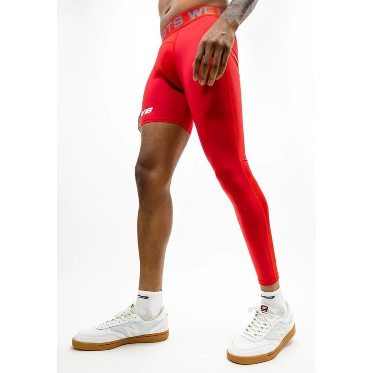 We Ball Sports Athletic Men's Single Leg Sports Tights | One Leg  Compression Base Layer Leggings for Men (Red, FULL XL)