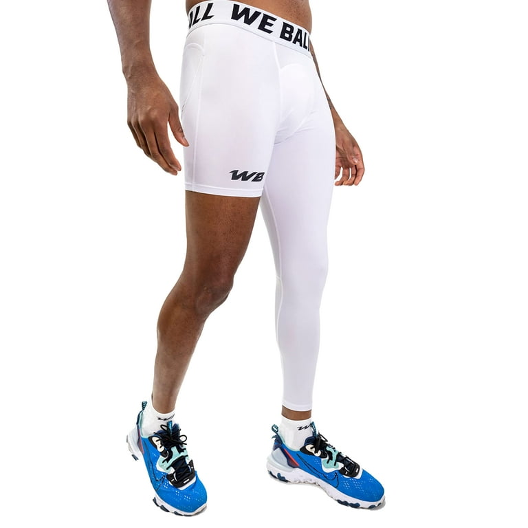 We Ball Sports Athletic Men's Single Leg Sports Tights  One Leg Compression  Base Layer Leggings for Men (White, FULL L) 