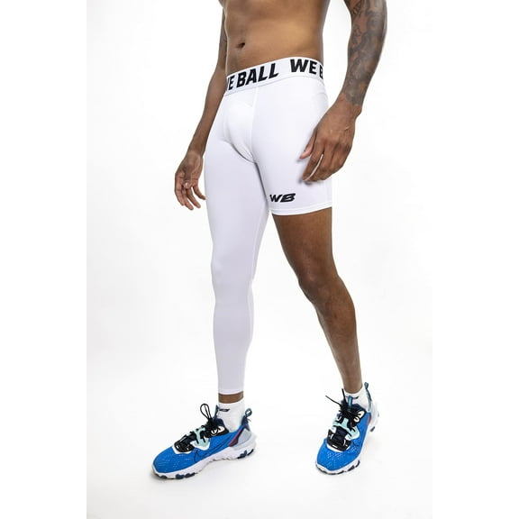 We Ball Sports Athletic Men's Single Leg Sports Tights | One Leg Compression Base Layer Leggings for Men (White, FULL M)