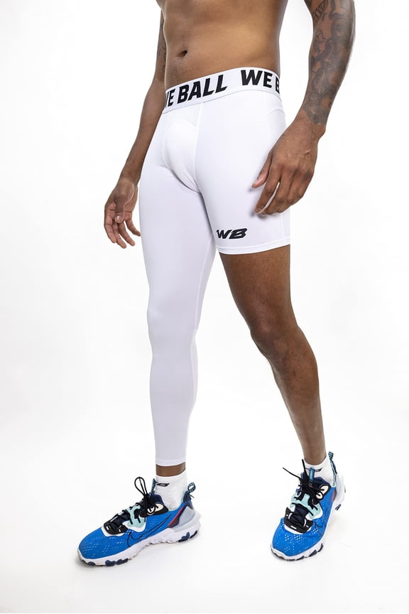 Athletic Men's Single Leg Sports Tights | One Leg Compression Base Layer Leggings for Men (White, FULL S)