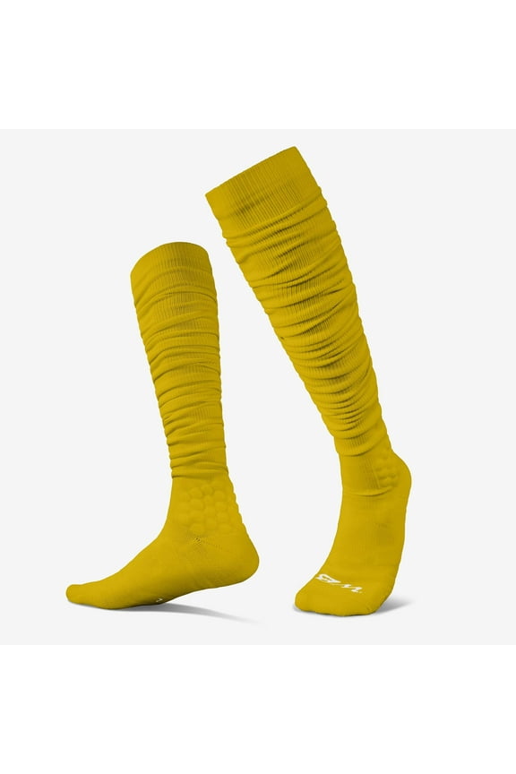 Scrunch Football Socks, Extra Long Padded Sports Socks for Men & Boys (Gold)