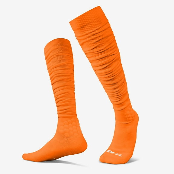 We Ball Sports Scrunch Football Socks, Extra Long Padded Sports Socks for Men & Boys (Orange, L)