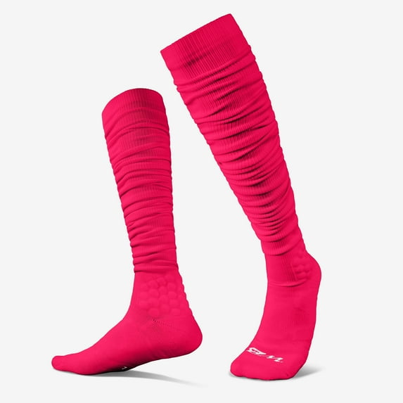 We Ball Sports Scrunch Football Socks, Extra Long Padded Sports Socks for Men & Boys (Pink, L)
