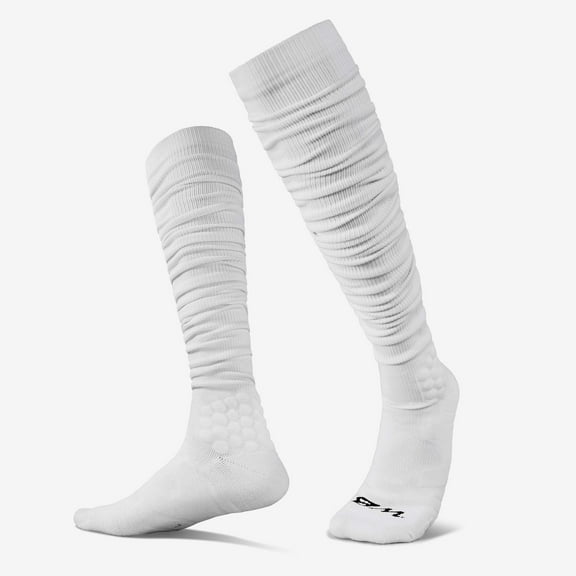 We Ball Sports Scrunch Football Socks, Extra Long Padded Sports Socks for Men & Boys (White, L)