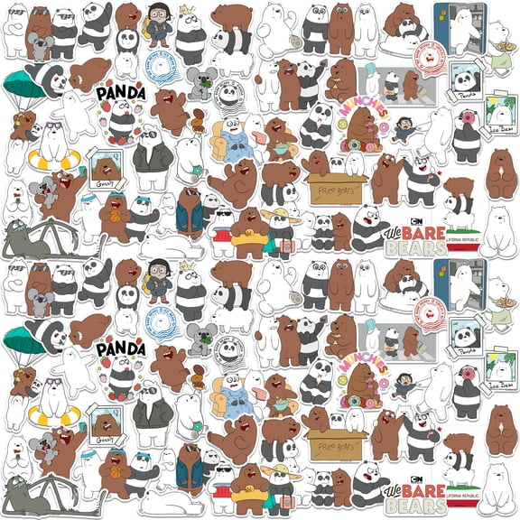 We Bare Bears 100ct Vinyl Large Deluxe Stickers Variety Pack Cartoon Decals