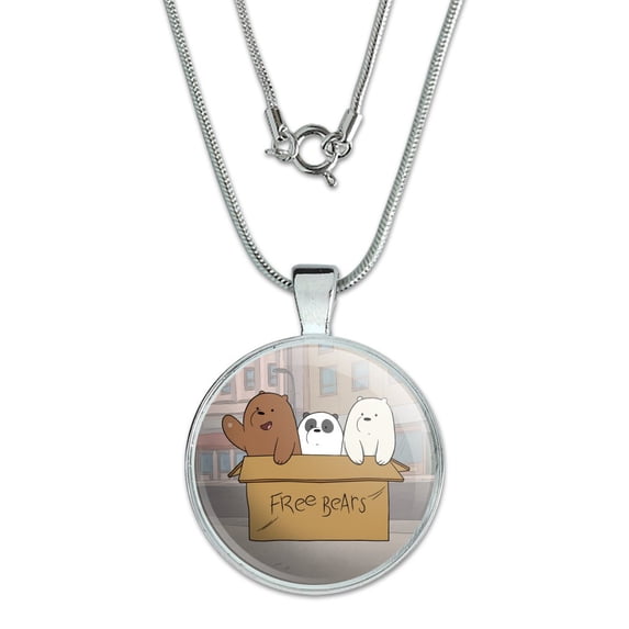 We Bare Bears Baby Bears 1" Pendant with Sterling Silver Plated Chain