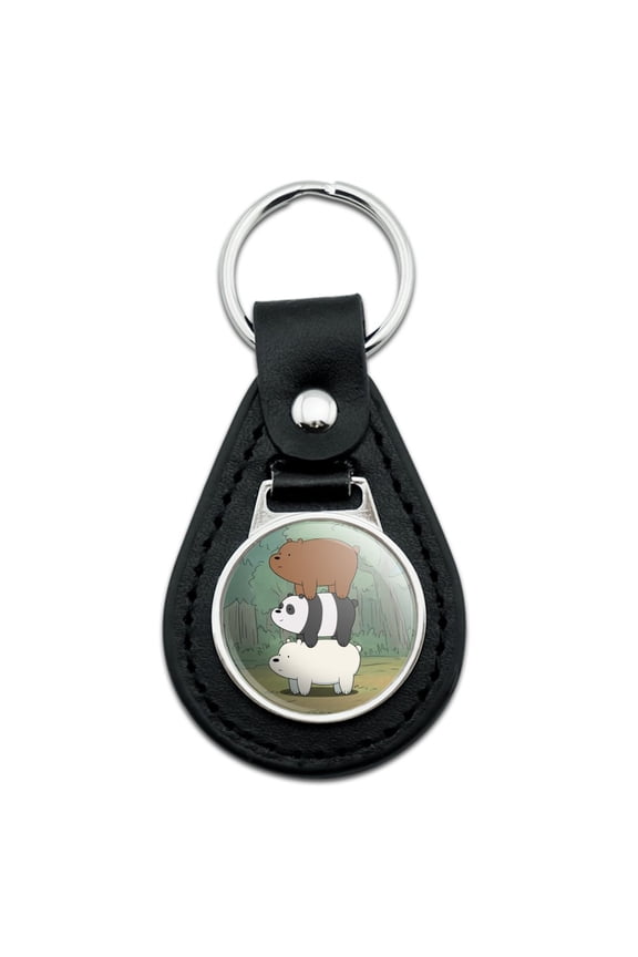 We Bare Bears Bear Stack Black Leather Keychain