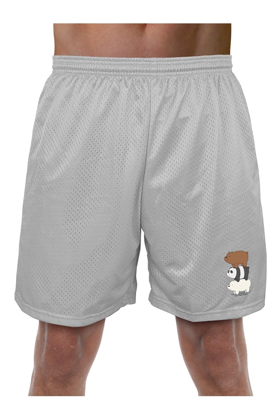 We Bare Bears Bear Stack Mens Lined Mesh Shorts, Silver, Small