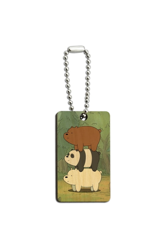 We Bare Bears Bear Stack Wood Wooden Rectangle Keychain Key Ring