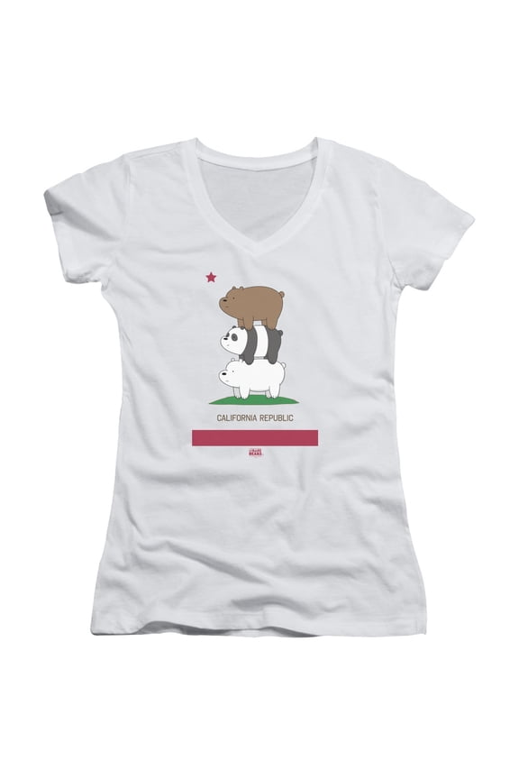 We Bare Bears Cali Stack Junior Women's T-Shirt V-Neck White