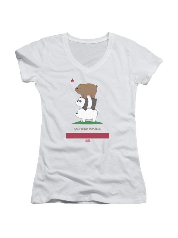 We Bare Bears Cali Stack Junior Women's T-Shirt V-Neck White