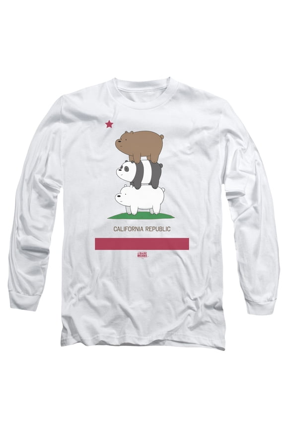 We Bare Bears Cali Stack Long Sleeve Adult 18/1 T-Shirt White