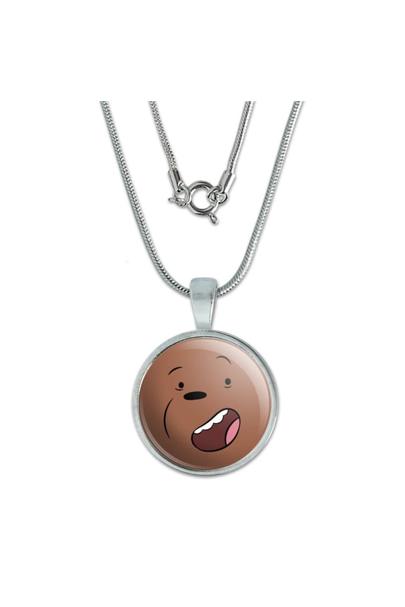 We Bare Bears Grizz Face 0.75" Pendant with Sterling Silver Plated Chain