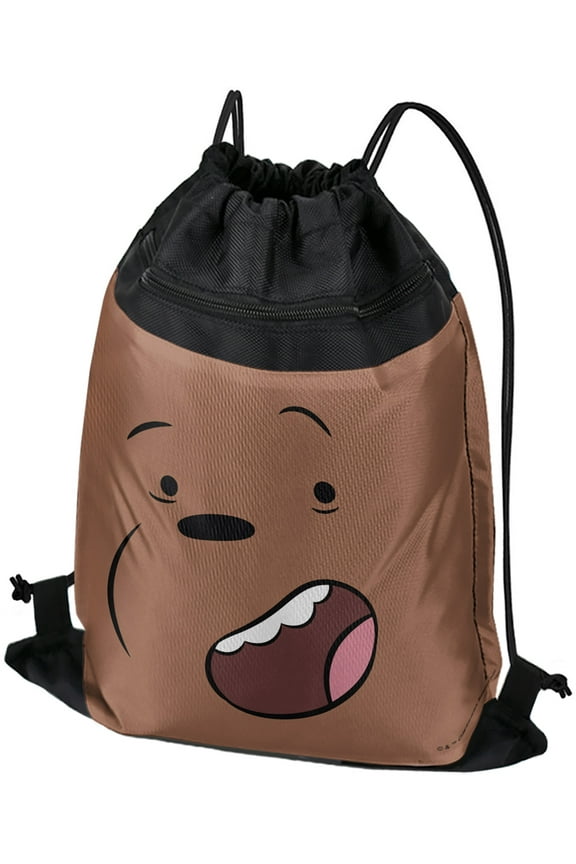 We Bare Bears Grizz Face Drawstring Backpack Sports Bag Sackpack 17" x 13", Perfect for Gym, Yoga or Practice
