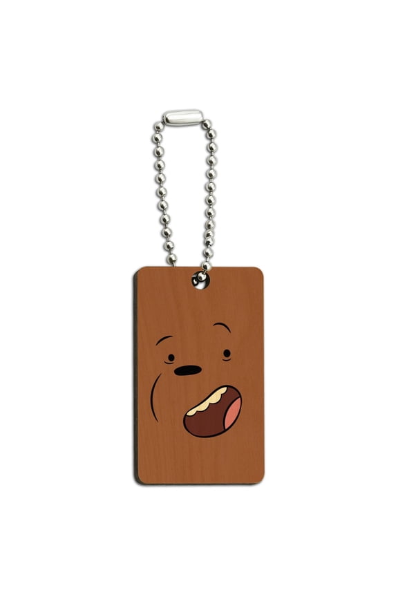 We Bare Bears Grizz Face Wood Wooden Rectangle Keychain Key Ring